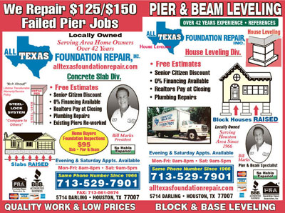 Yellow page ad for All Texas Foundation Repair